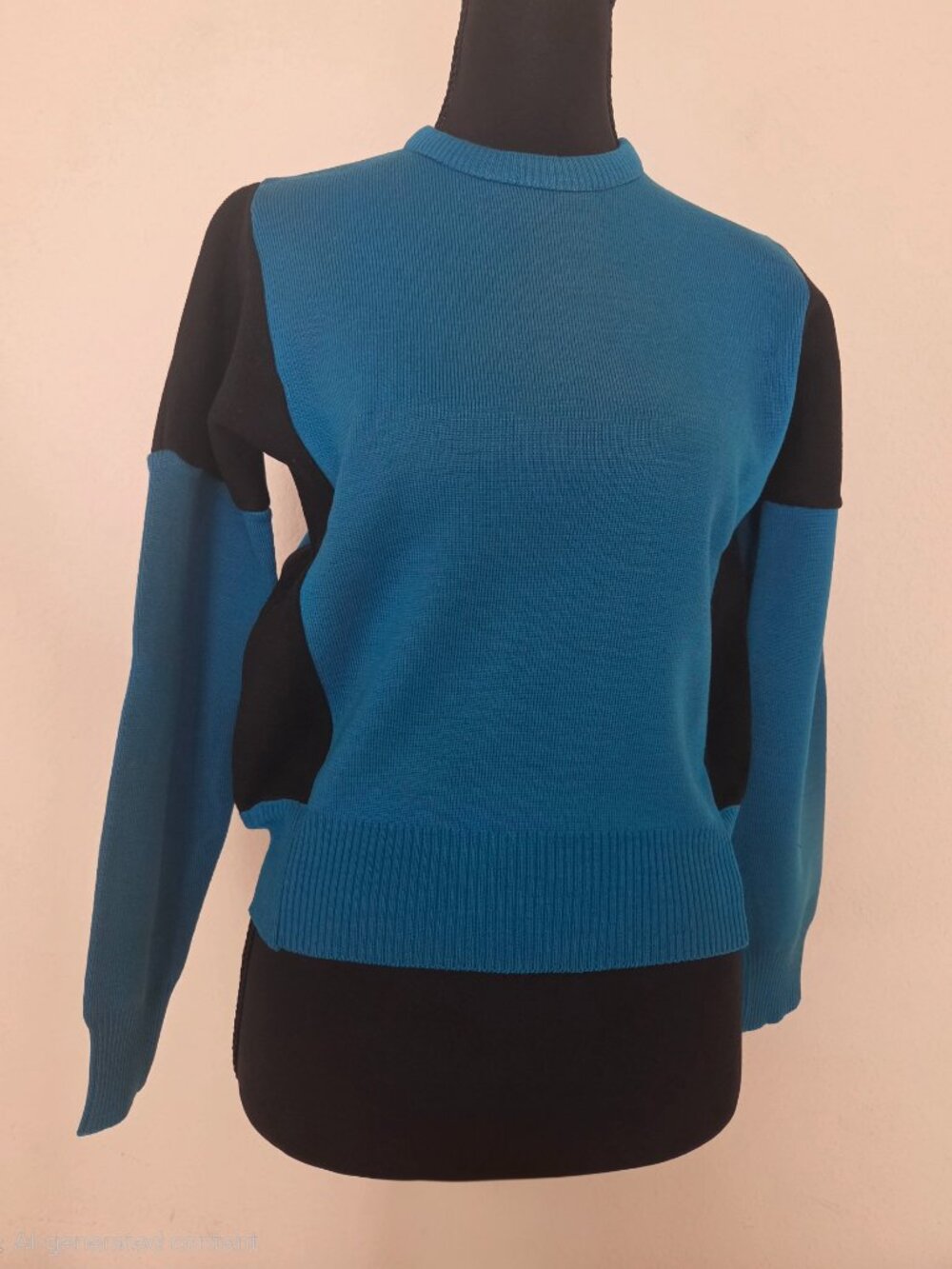 Vintage Demetre Blue with Black Accents Women's Wool Sweater Size Small